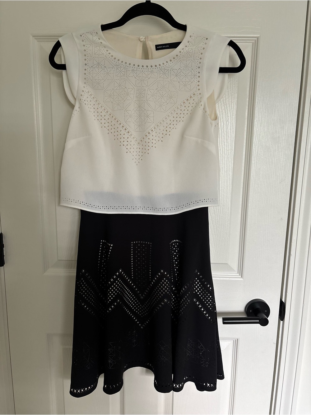 Karen Millen White & Black Laser-Cut A-Line Skirt Set fancy graduation bridal